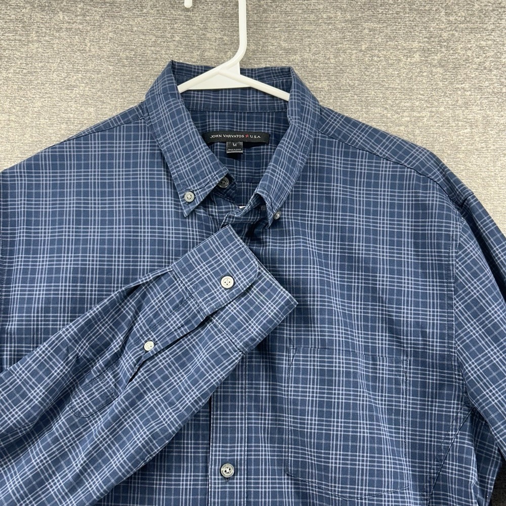 John Varvatos Roll Tab Sleeve Shirt Men Size Medium Blue Plaid Button Up